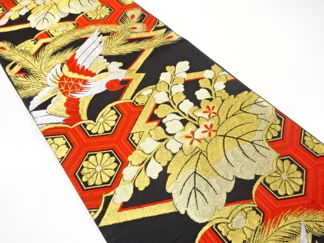JAPANESE KIMONO / ANTIQUE FUKURO OBI / SILK / WOVEN KIKKO WITH FLOWER